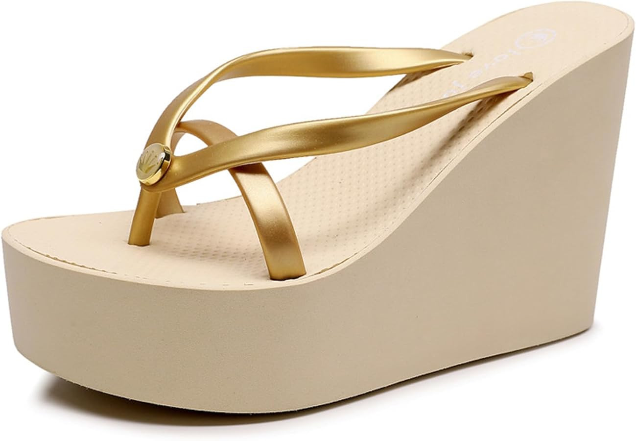 Women's Elastic Lace-Up Slip On Platform Wedge Flip Flop Fashion Round Peep Toe Non-Slip Platform... | Amazon (US)
