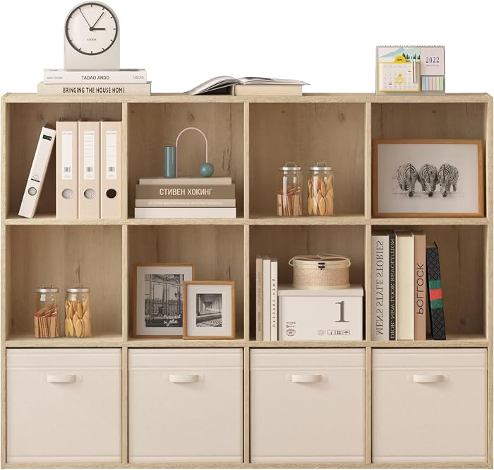 12 Cube Storage Organizer, Wooden Cube Shelves with Closed Back Panel, Reversible Bookcase, Cubes... | Amazon (US)