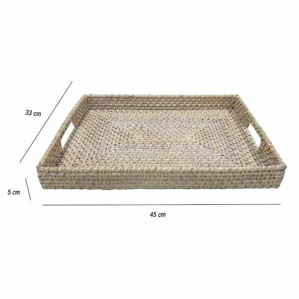 White Rectangle Rattan Tray, 17x12 | At Home