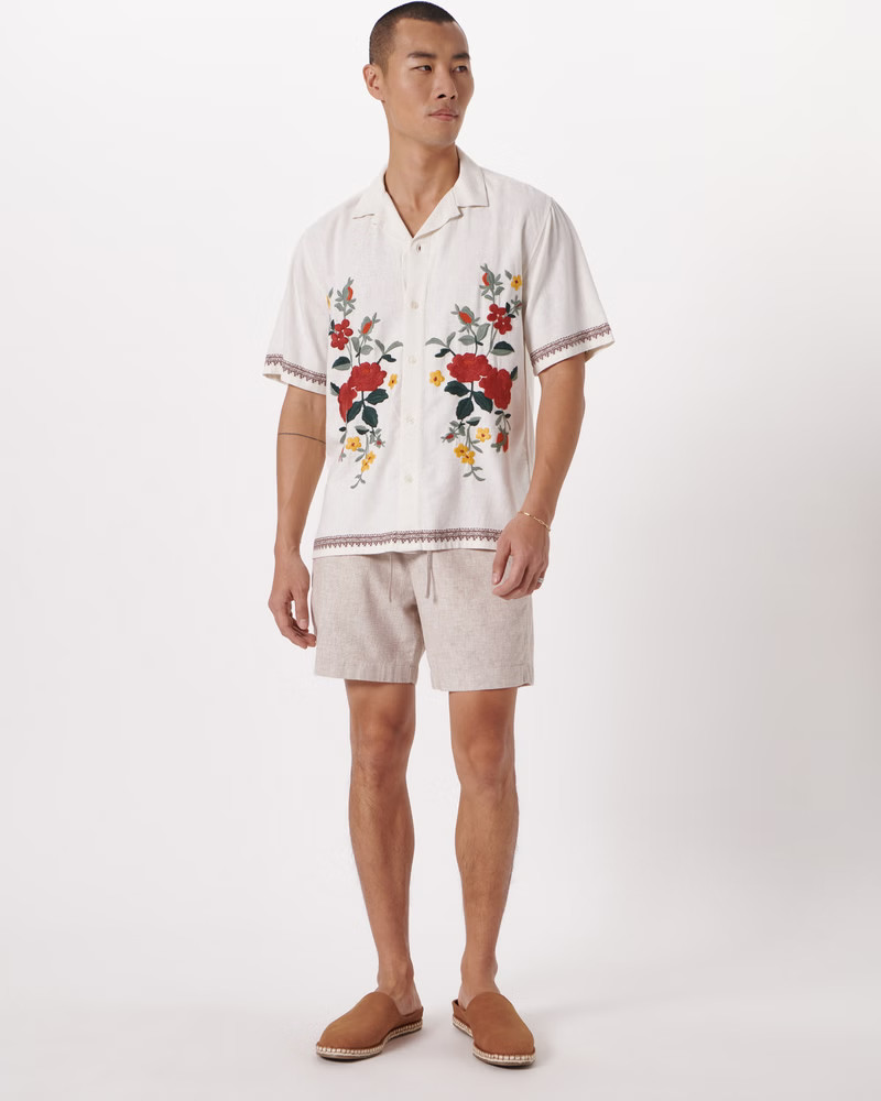 6 Inch Linen-Blend Pull-On Short | Abercrombie & Fitch (US)