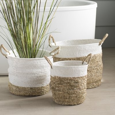 Beachcrest Home 3 Piece Shoelace and Raffia Woven Basket Set | Wayfair North America