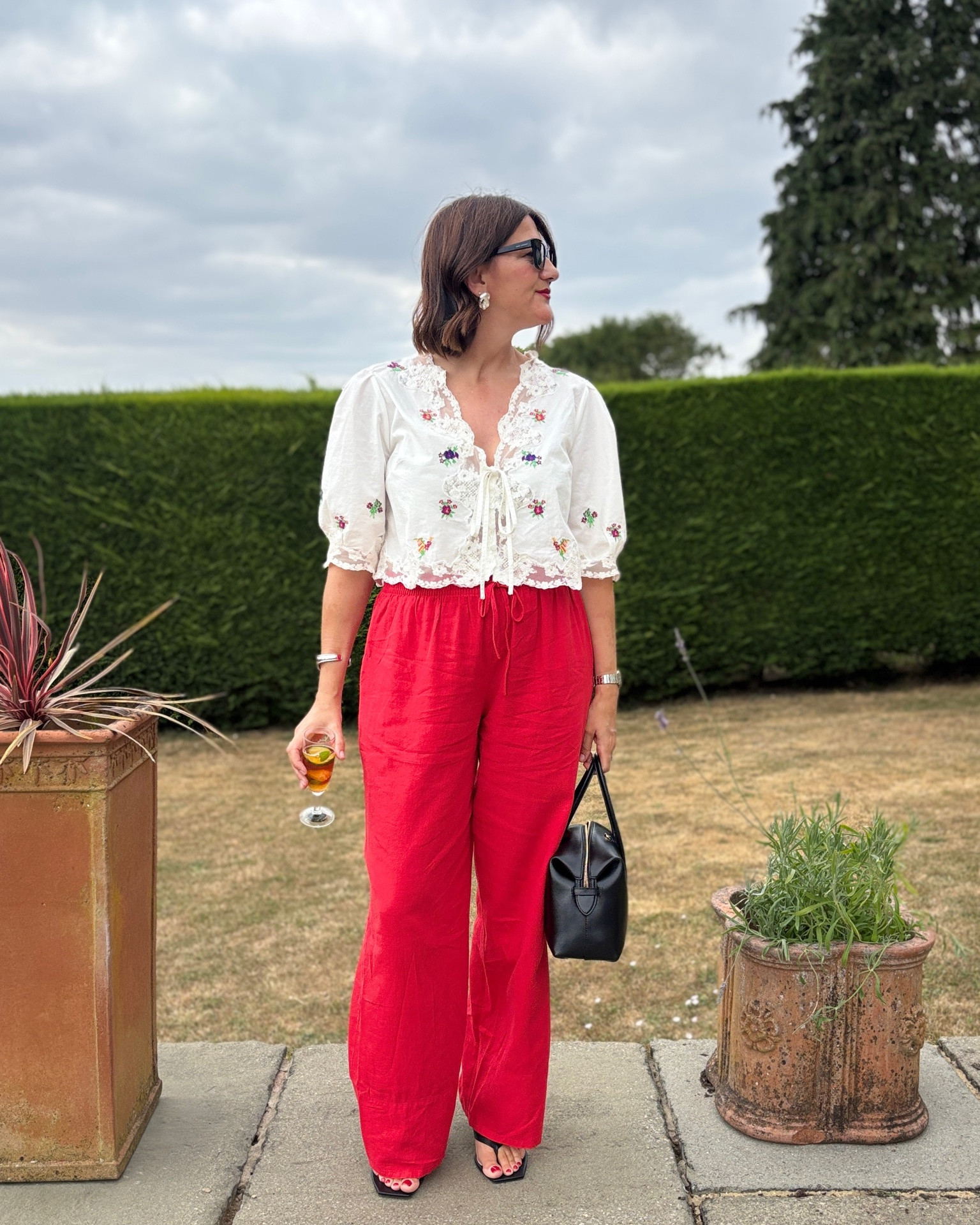 What I wore | Rixo blouse | topshop linen trousers