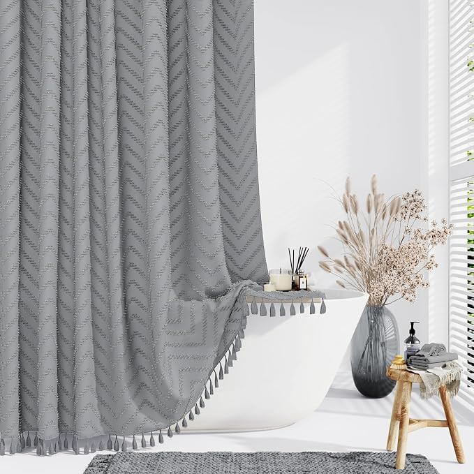 78 Inches Long Shower Curtain, Boho Tufted Chevron Striped Tall Cloth Shower Curtains for Bathroo... | Amazon (US)