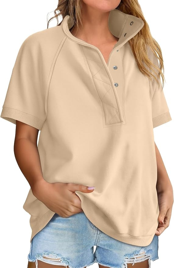 ANRABESS Womens Short Sleeve Tops Oversized Lightweight Sweatshirt Polo Shirts 2026 Summer Casual... | Amazon (US)
