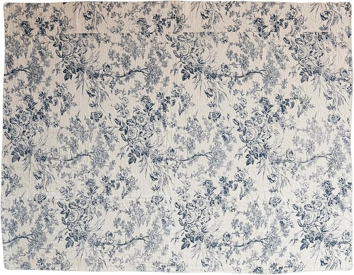 Creative Co-Op Toile Pattern Cotton Chambray Throw, Blue and White | Amazon (US)