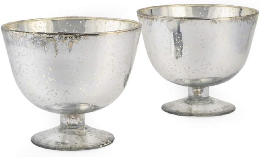 Serene Spaces Living Set of 2 Mercury Glass Finish Silver Pedestal Bowl, Vintage Compote Bowl, Me... | Amazon (US)