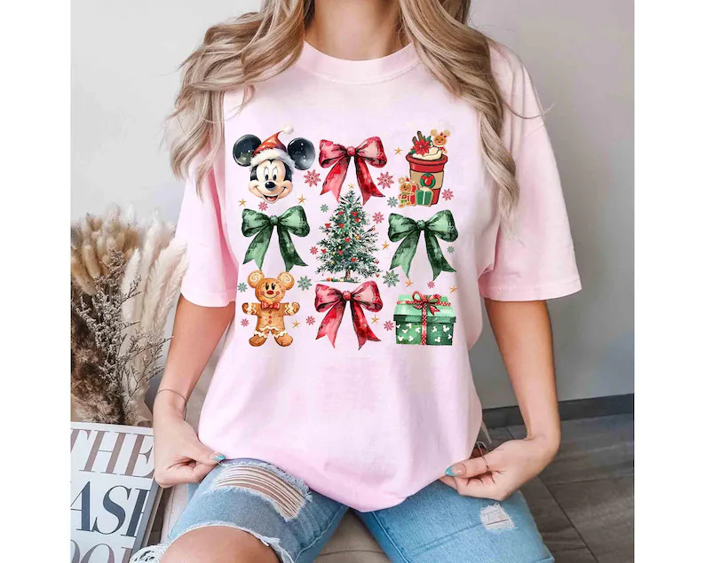Disney Coquette Bows Gingerbread Christmas Tree Shirt, Mickey's Very Merry Xmas Party 2024 Tee, D... | Etsy (US)
