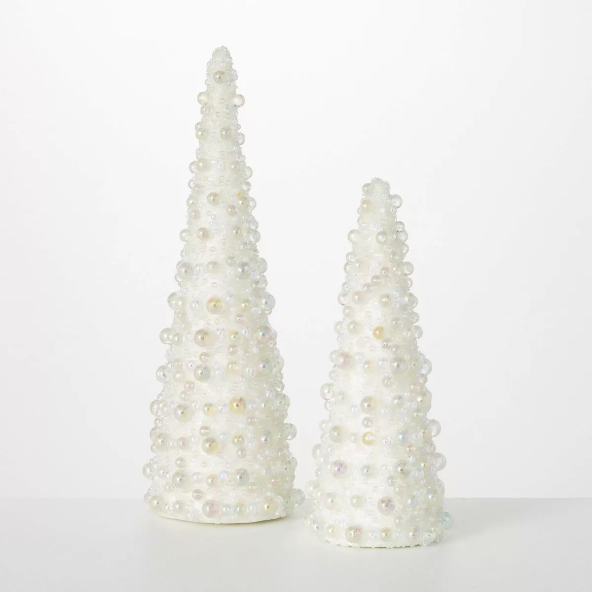 16.5"H and 12.25"H Sullivans Beaded Pearl Cone Tree - Set of 2  Christmas Decor  White | Target
