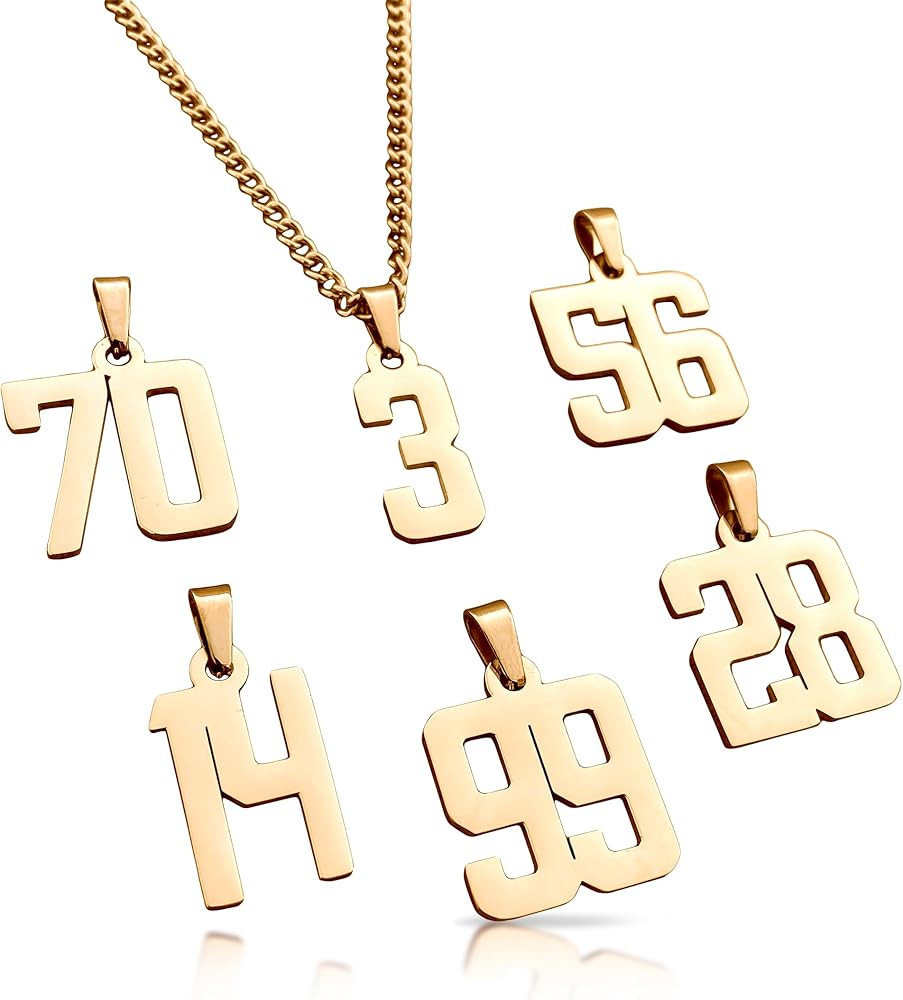 00-99 Number Pendant With Chain Necklace - 14K Gold Plated Stainless Steel | Amazon (US)