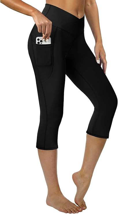 Capri Leggings for Women Crossover High Waisted Yoga Pants Workout Leggings with Pockets | Amazon (US)