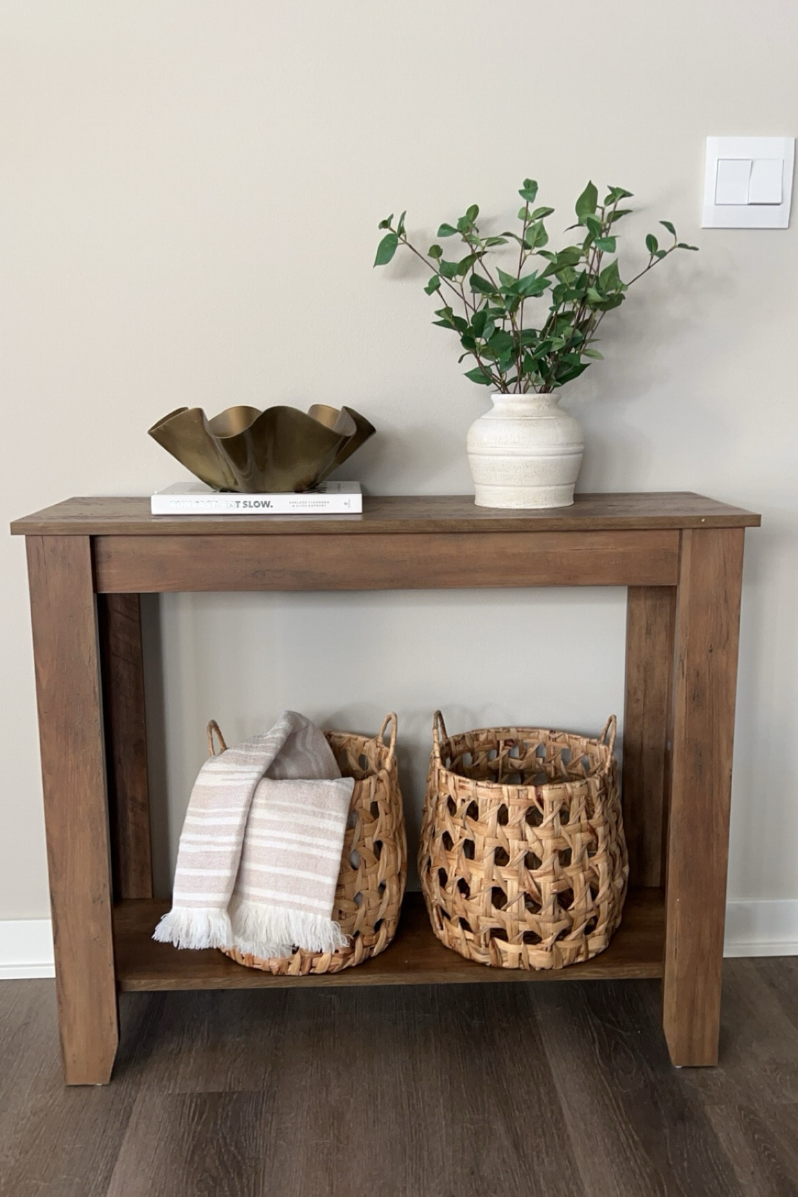 Living room / entry way decor
Target, Hearth & Hand, Threshold Studio McGee, console table, faux plant, gold vase, decorative baskets, throw blanket, neutral decor, modern decor

#LTKhome #LTKstyletip