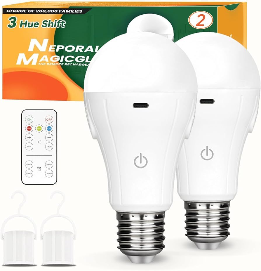 Neporal MagicGlow Rechargeable Light Bulbs with Remote, 3 Hue Shift + Dimmable Battery Powered Li... | Amazon (US)