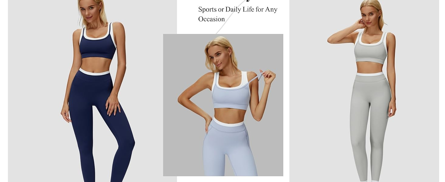 Women 2 Piece Workout U Back Color Block Sports Bra High Waist Active Leggings Yoga Pilates Outfi... | Amazon (US)