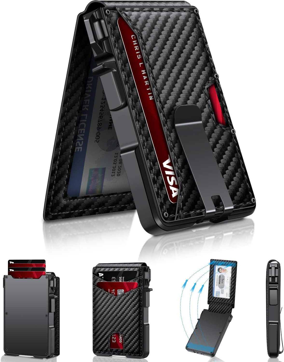 Wallet for Men, Mens Minimalist Wallet 9-13 Cards, Slim Compact Wallet with Money Clip & ID Windo... | Amazon (US)