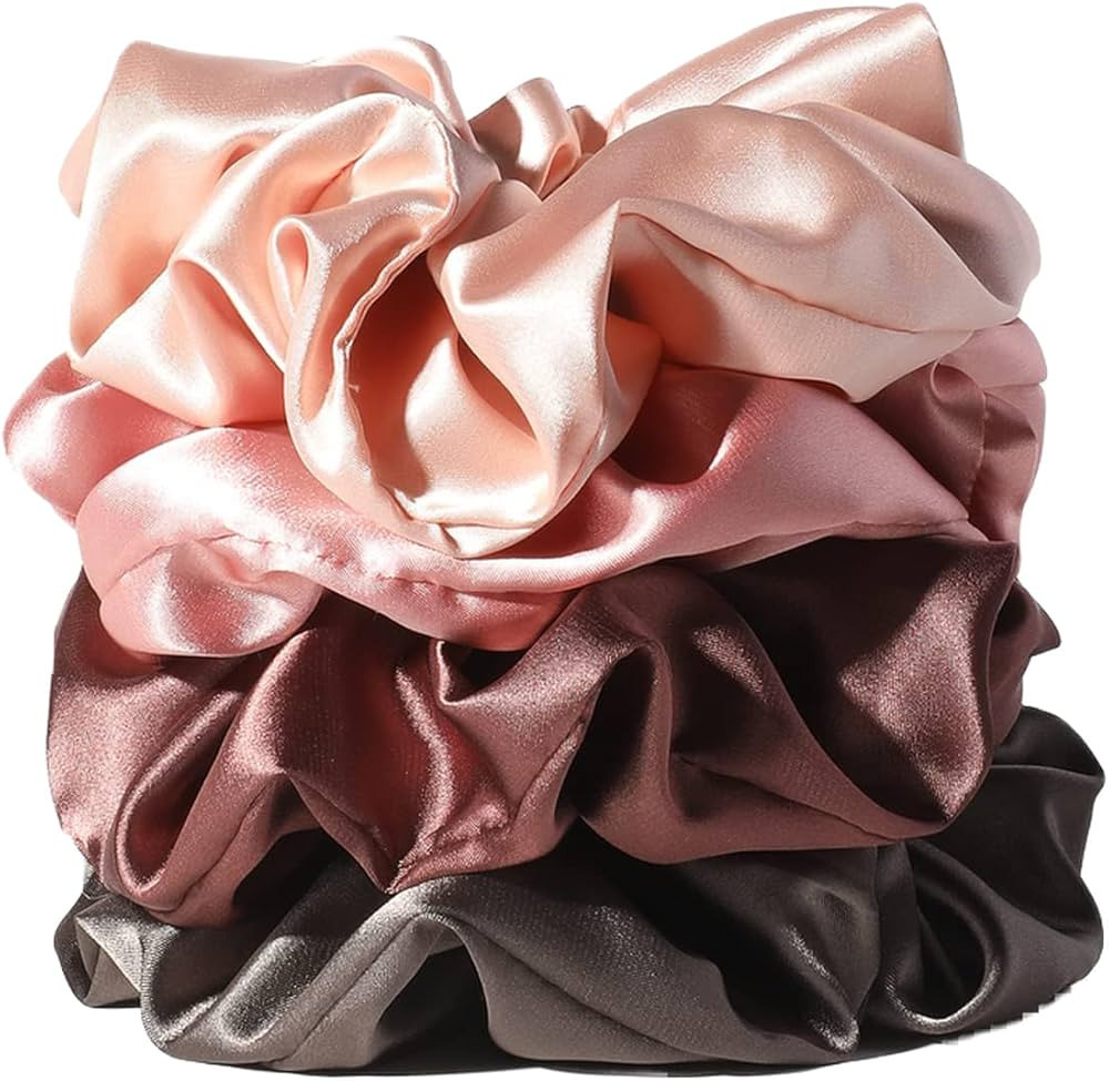 Artilady Big Silk Hair Scrunchies - 4 Pack Pink Satin Scrunchies for Women Soft Slip Slk Hair Tie... | Amazon (US)