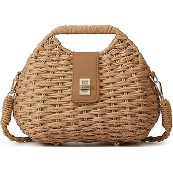 Handmade Straw Woven Bag Beach Clutch Purses Women Vacation Shell Shoulder Crossbody Summer Dumpl... | Amazon (US)