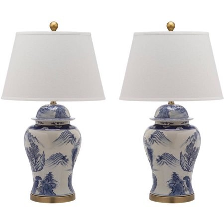 Safavieh Shanghai Ginger Jar with CFL Bulb, Blue/White with Off-White Shade, Set of 2 | Walmart (US)