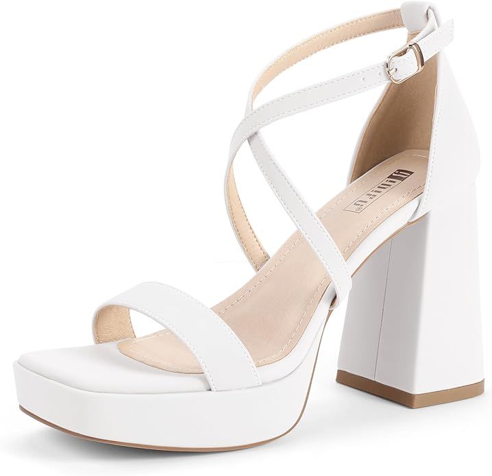 IDIFU IN4 Platform Heels for Women High Strappy Chunky Block Square Toe Heels Sexy Wedding Dress ... | Amazon (US)