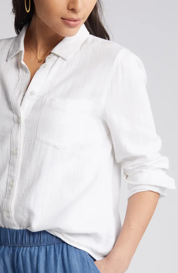 Casual Gauze Button-Up Shirt | Nordstrom