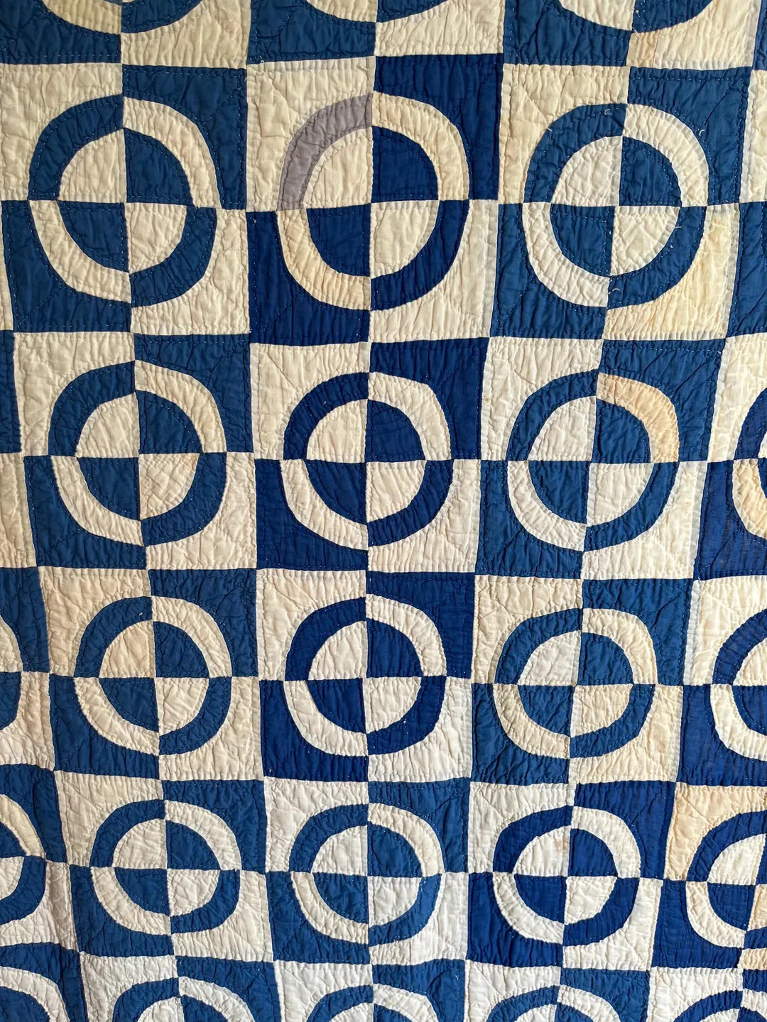 Vintage Hand Stitched Blue and White Circle Quilt - Etsy | Etsy (Global)