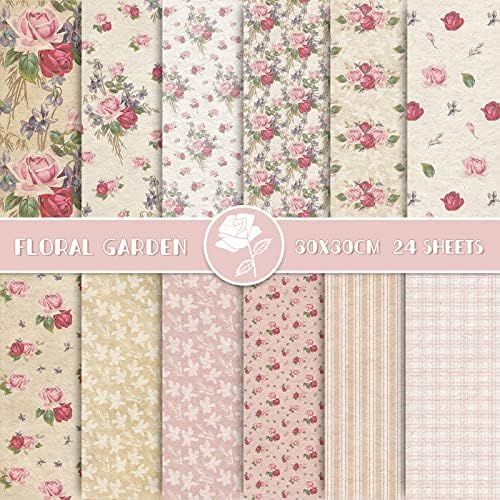 Whaline 12 Designs Spring Pattern Paper Pack 24 Sheet Rose Floral Scrapbook Specialty Paper Pink Dou | Amazon (US)