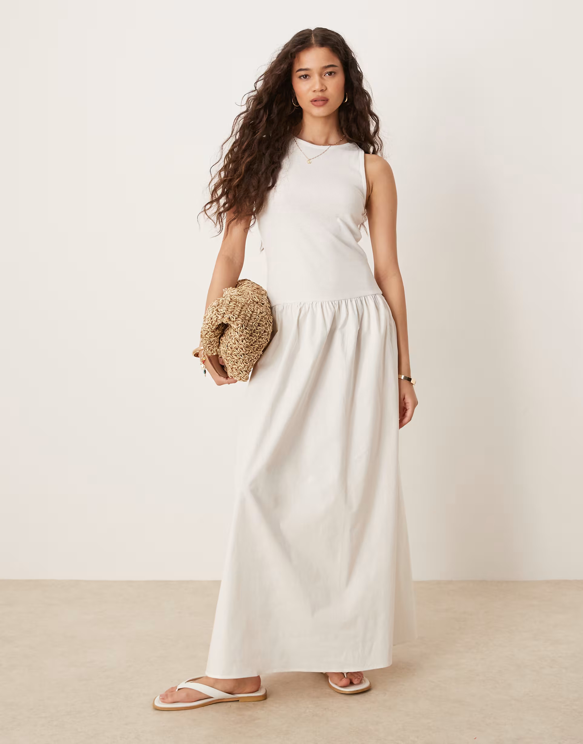 VILA sleeveless maxi dress with poplin skirt detail in cream | ASOS (Global)