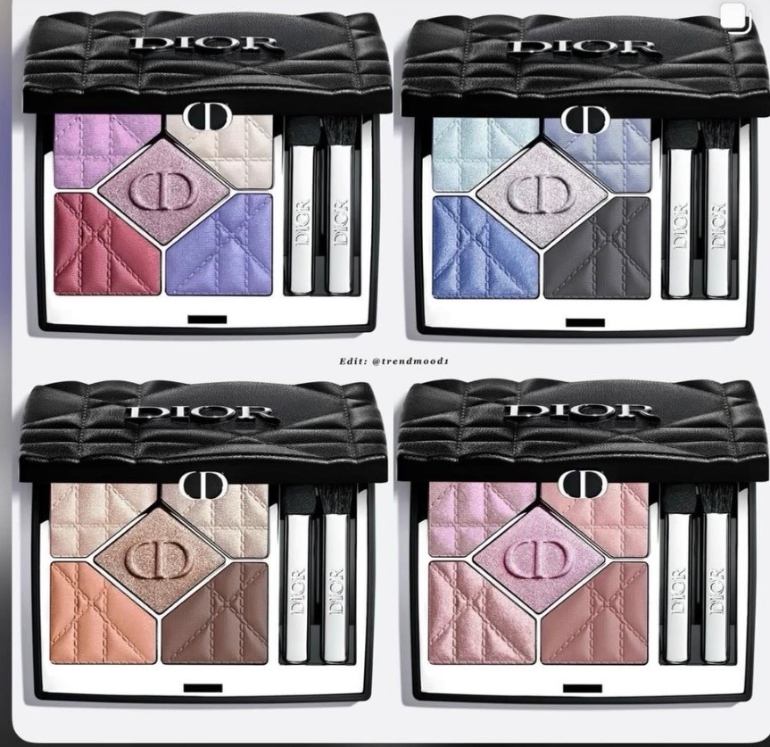 Dior NEW! Diorshow 5 Couleurs palettes

This limited-edition palette features a case adorned with the cannage pattern in a subtle nod to the legendary Lady Dior bag. It reveals 4 harmonies designed as monochromes with blue, pink, lilac, brown and with matte, satin, and pearly finishes. Each is illuminated by an ultra-glittery center.
*964 Lilac Tulle
*170 Midnight Lamé
*563 Brown Brocart
* 855 Rose Moiré