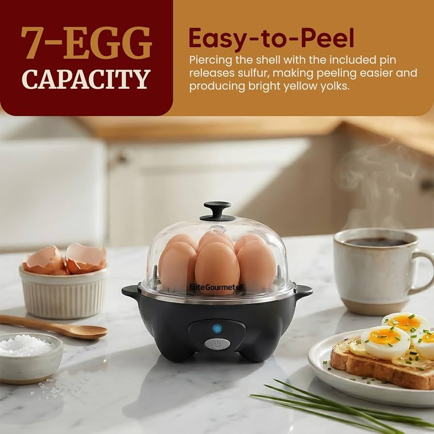 Elite Gourmet EGC-007B# Rapid Egg Cooker, 7 Easy-To-Peel, Hard, Medium, Soft Boiled Eggs, Poacher... | Amazon (US)