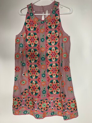 anthropologie Womens 8 Embroidered & Applique Shift Dress Boho Sleeveless Floral  | eBay | eBay US