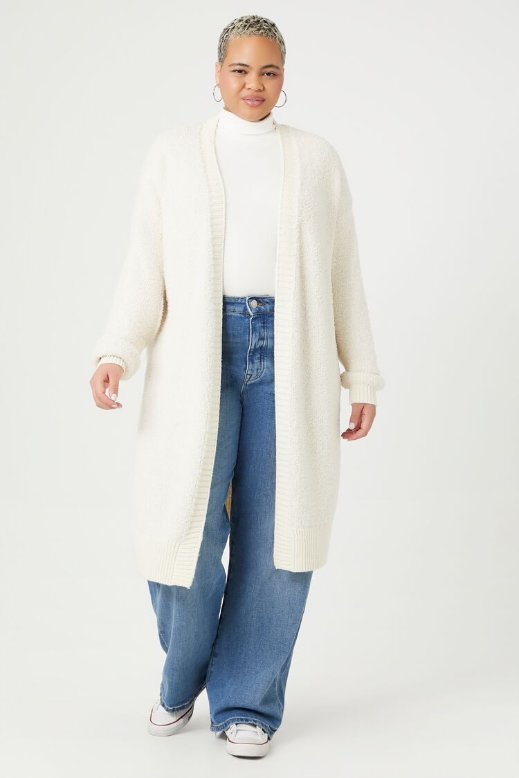 Women's Open-Front Cardigan Sweater in Cream, 2X | Forever 21