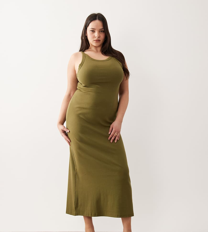 ASOS DESIGN Curve ribbed tank midi dress in black-Green | ASOS (Global)