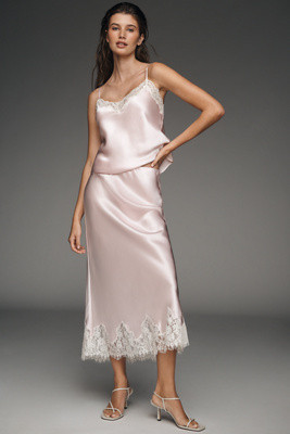 Reformation Carolina Lace-Hem Silk Midi Skirt | Anthropologie (US)