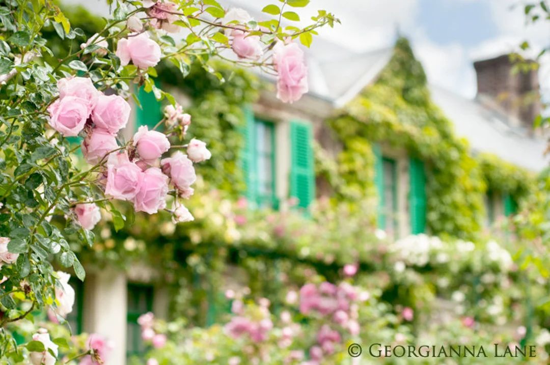 France Photo - Monet's House, Giverny, Roses and Teal Shutters, Wall Decor, Romantic Floral Fine ... | Etsy (US)