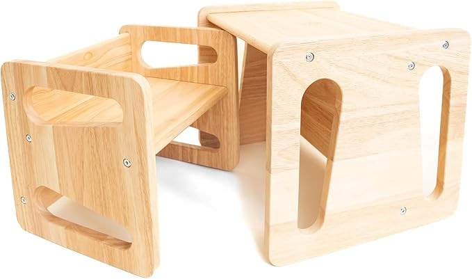 Montessori Weaning Table and Chair Set - Solid Wooded Toddler Table - Cube Chairs for Toddlers - ... | Amazon (US)