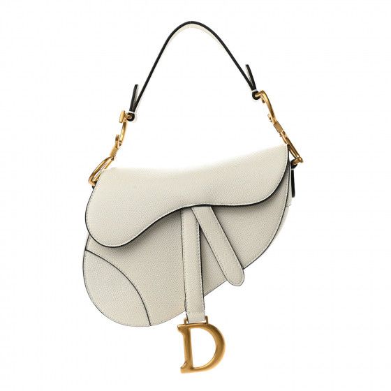 CHRISTIAN DIOR Grained Calfskin Mini Saddle Bag White | Fashionphile