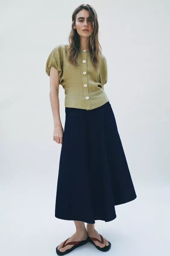 PUFF SLEEVE LINEN BLEND TOP | Zara UK