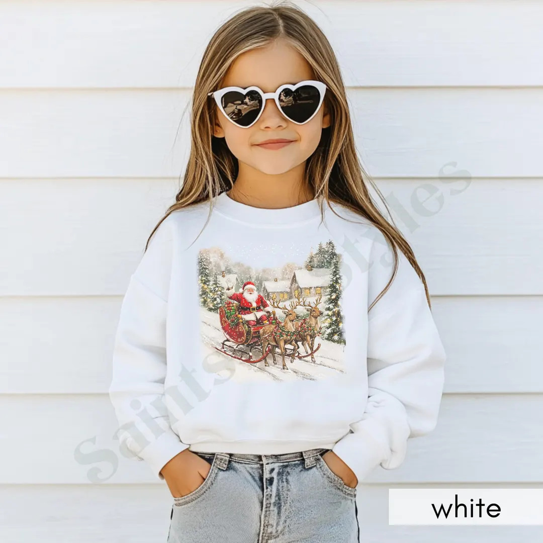 Kids Vintage Santa Sweatshirt, Youth Unisex Retro Santa Claus Shirt, Childrens Christmas Crewneck... | Etsy (US)