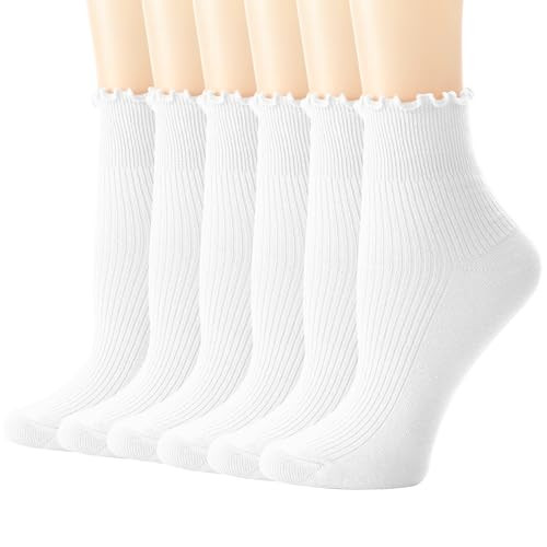 Ginmewrae Ankle Ruffle Socks Women, 6 Pairs Cute Frilly Socks Lettuce Edge Comfort Breathable | Amazon (US)