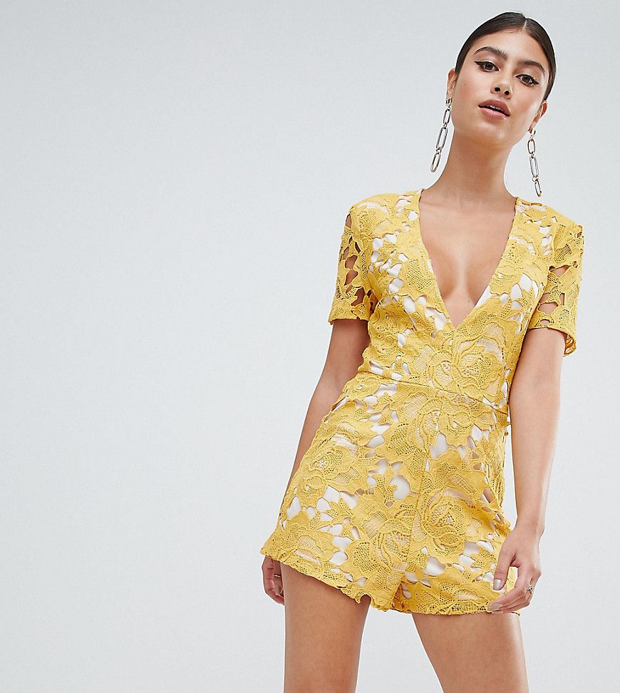 Missguided Plunge Lace Romper - Yellow | ASOS US