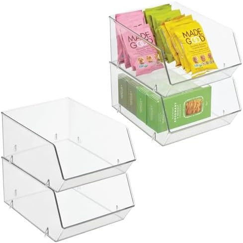 mDesign Plastic Stacking Food Storage Bin for Kitchen Cabinet, Pantry, Shelf, Fridge/Freezer - Or... | Amazon (US)