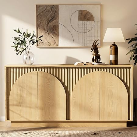 65.35" Fluted Sideboard Buffet Cabinet with Storage, Oak | Amazon (US)