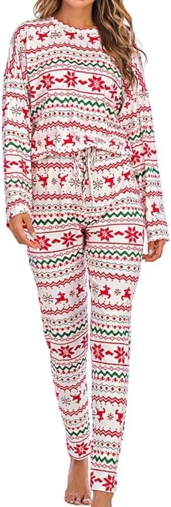 Artfish Women's Comfy Soft Fleece Pajamas Set Christmas Snowflake Elk Lounge Sleepwear Pjs | Amazon (US)