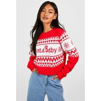 Womens Santa Baby Crop Christmas Jumper - Red - M, Red | Boohoo.com (UK & IE)
