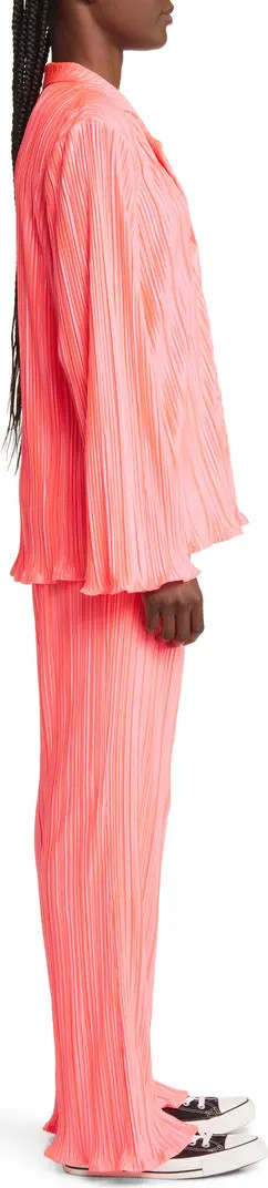 Notched Collar Plissé Top & High Waist Pants Set | Nordstrom