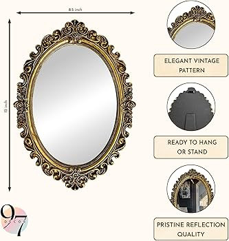 97 Decor Small Oval Mirror for Table - Gold Vintage Mirror for Tabletop and Wall Mounting, Small ... | Amazon (US)