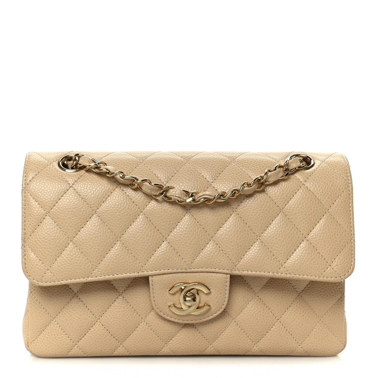 Caviar Quilted Small Double Flap Beige | FASHIONPHILE (US)