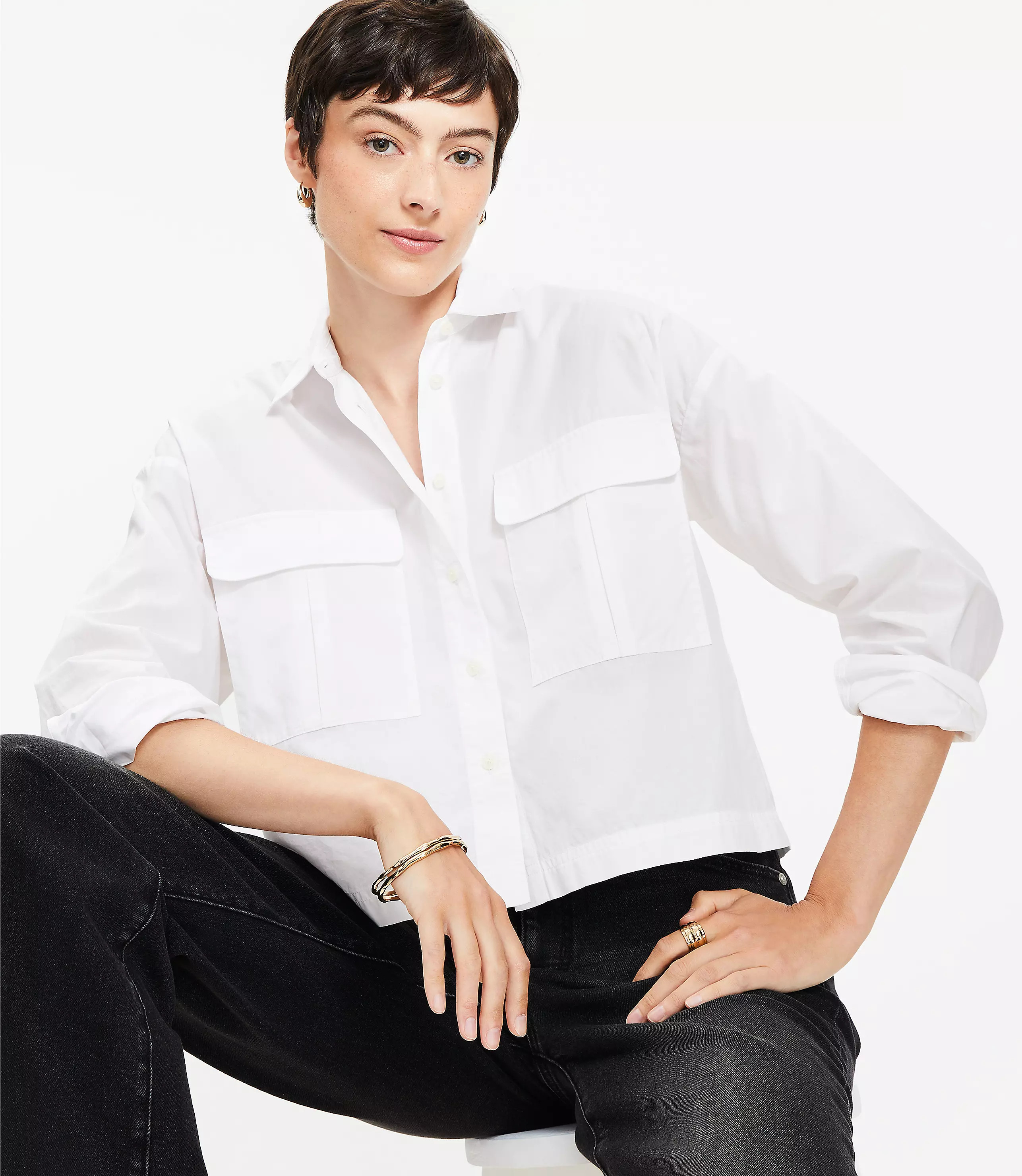 Poplin Wide Sleeve Modern Utility Shirt | LOFT