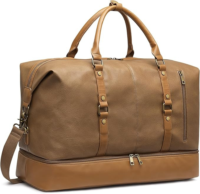 S-ZONE Leather Travel Duffle for Women Men Weekender Overnight Carry on Weekend Duffel Bag with S... | Amazon (US)