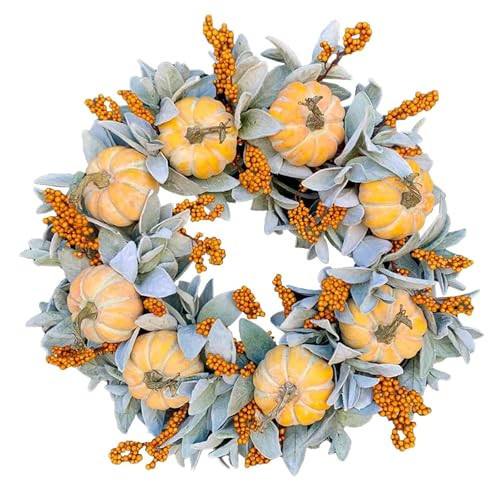 Fall Wreath for Front Door, 18 Inch Fall Peony and Pumpkin Wreath Halloween Wreath, Fall Decorations for Home Autumn Farmhouse Pumpkin Wreath for Thanksgiving Halloween Seasonal Home Decor B | Amazon (US)