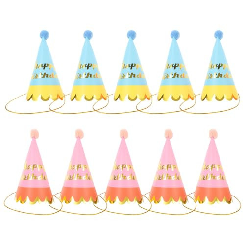 JECOMPRIS 10pcs Birthday Hats with Pom Poms: Paper Cone Party Hats Celebration Parties Supplies for Birthday Christmas Holiday | Amazon (US)